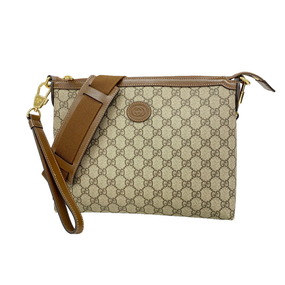 Gucci GG Supreme Interlocking G Shoulder Bag 726833 Beige Brown Men's